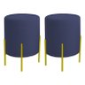 kit 2 puff thor azul marinho com pes de ferro dourado