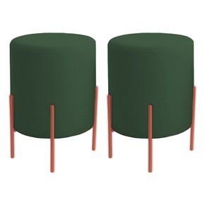 kit 2 puff thor verde escuro com pes de ferro rose padrao